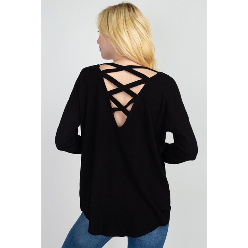 Dreamers by Debut Black Back Lace V Neck Sweater